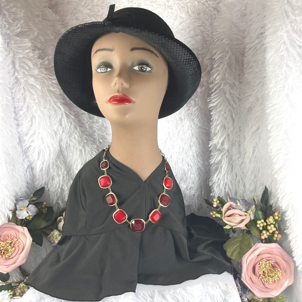 Unbranded Statement Necklace Women OS Red Gold Tone Resin Square Stone Chunky